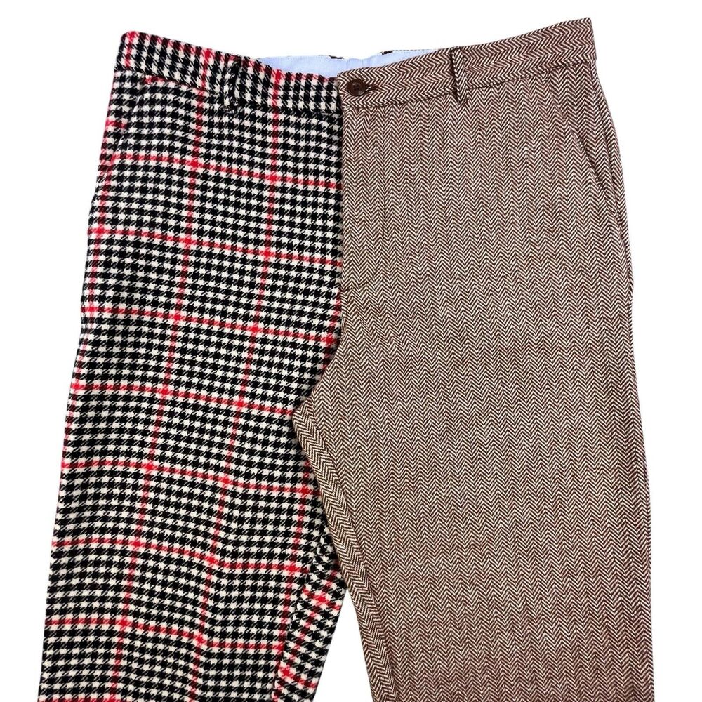 Rowing Blazers Pants Mens 38x30 Plaid Split Leg Patchwork Wool Tweed Houndstooth